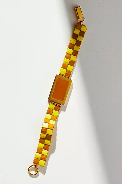 Shop A. Carnevale Checkered Resin Bracelet In Yellow