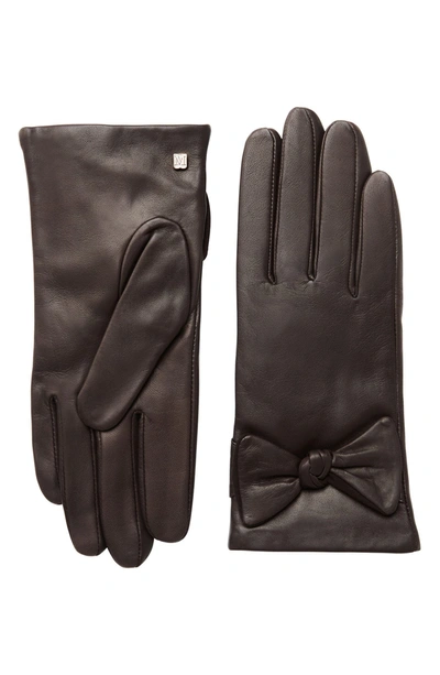 Shop Bruno Magli Cashmere Lined Leather Bow Gloves In 200brn