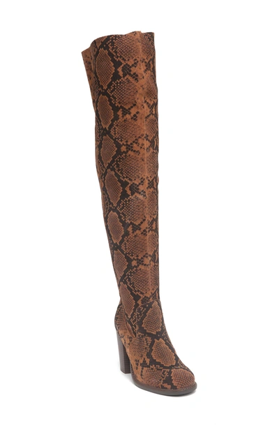 Shop Kelsi Dagger Brooklyn Logan Snake Printed Suede Over-the-knee Boot In Espresso