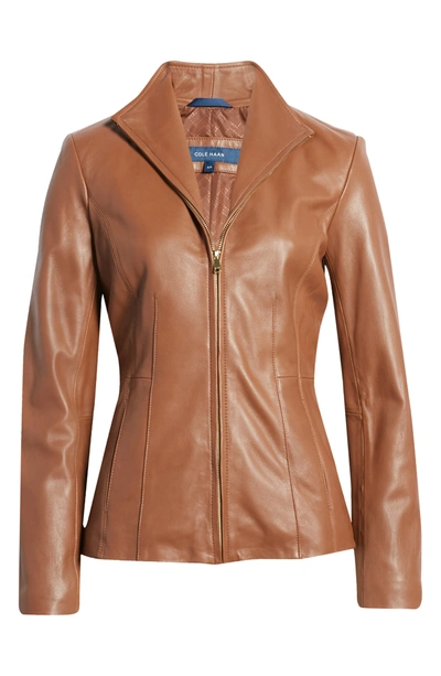 Shop Cole Haan Signature Cole Haan Lambskin Leather Jacket In Hickory