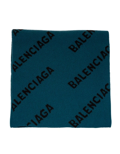 Shop Balenciaga Allover Logo Knit Scarf In Green
