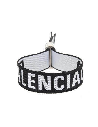 Shop Balenciaga Party Logo Jacquard Bracelet In Black