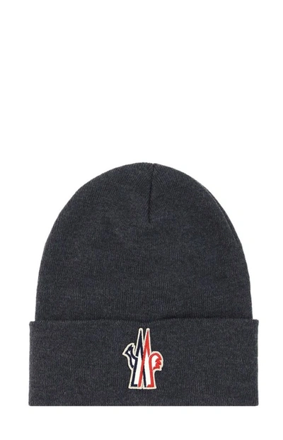 Shop Moncler Grenoble Logo Patch Beanie In Grey