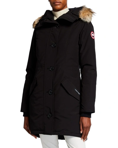 Shop Canada Goose Rossclair Fur-trim Hooded Down Parka In Black