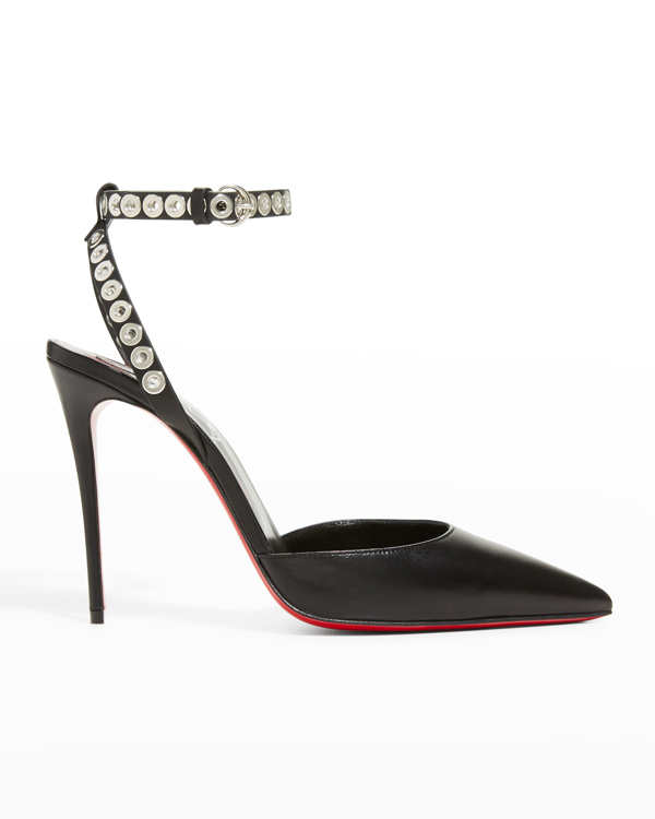 Solrig tidligere Syd Christian Louboutin Pumpaclou Leather Grommet Ankle-strap Red Sole  High-heel Pumps In Black | ModeSens