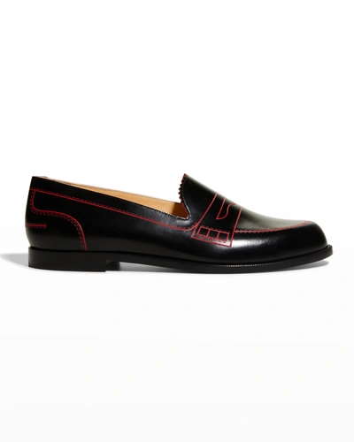 Shop Christian Louboutin Mocalaureat Flat Red Sole Loafers In Black/loubi