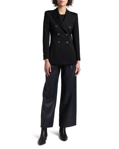 Shop Giorgio Armani Lana Double-breasted Fluid Wool Jacket In Black