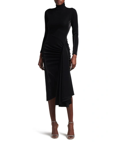 Shop Giorgio Armani Draped Iridescent Jersey Midi Dress In Black