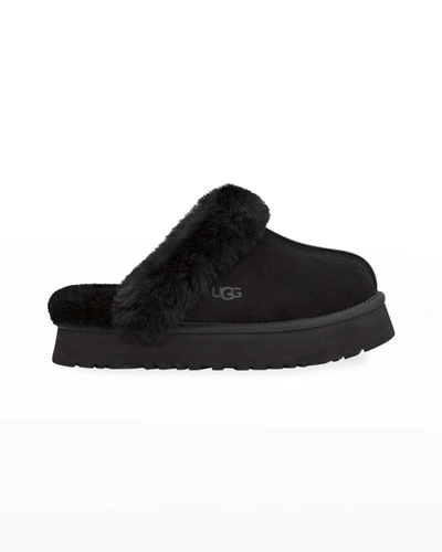 Shop Ugg Disquette Suede & Shearling Platform Slippers In Black