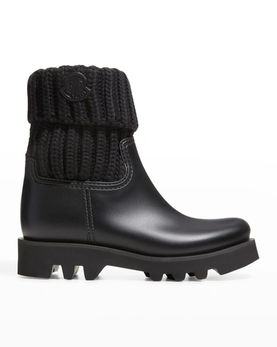 Shop Moncler Ginette Knit Waterproof Rain Boots In 999 Black