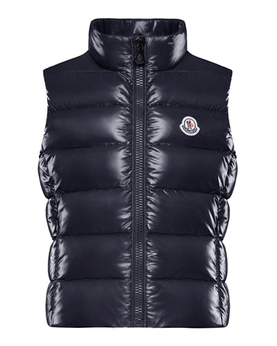 Shop Moncler Girl's Quilted Sleeveless Vest In 742 Navy