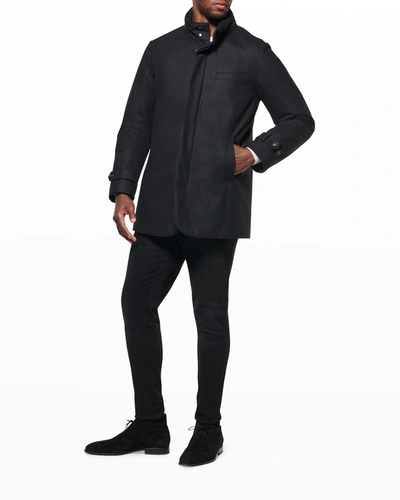 Shop Norwegian Wool Men's Slim Hooded Car Coat In Black