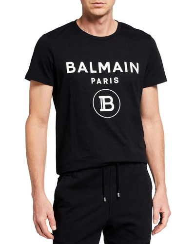 Shop Balmain Men's Logo-print T-shirt In Black