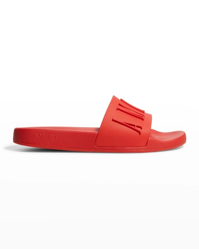Shop Amiri Men's Logo Pool Slide Sandals In 610 Red