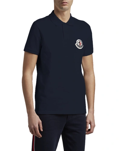 Shop Moncler Men's Large Logo-patch Polo Shirt In Navy