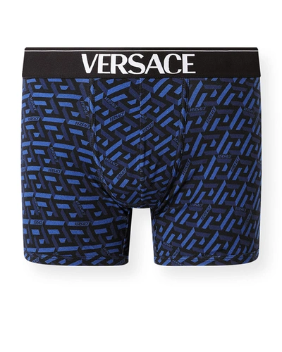 Shop Versace Men's Organic Bio-stretch Boxer Briefs In Blackmilitary