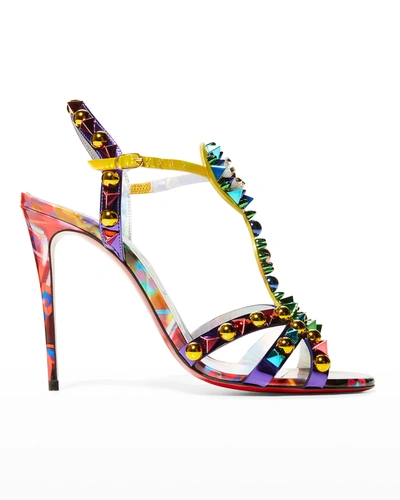 Shop Christian Louboutin Goldora Multicolored Stud Leather Red Sole Sandals