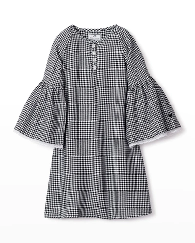 Shop Petite Plume Girl's Seraphine Houndstooth Lace-trim Nightgown In Black