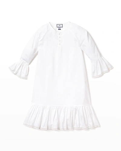 Shop Petite Plume Girl's Arabella Solid Cotton-blend Ruffle Nightgown In White
