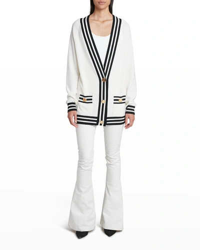 Shop Balmain Embellished Logo-back Oversized Cardigan In Black/white