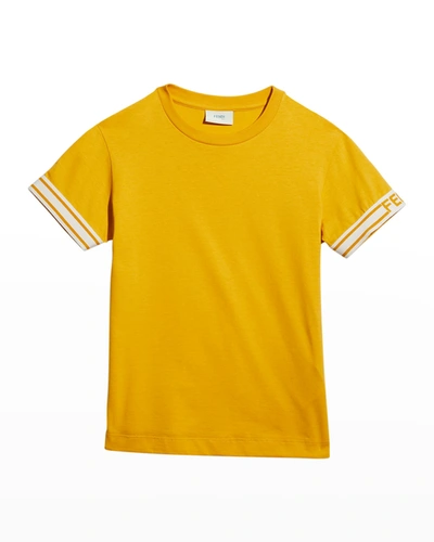 Shop Fendi Boy's Logo Sleeves Cotton Shirt In F0lwv Yellow
