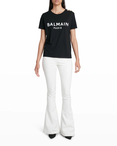 Shop Balmain 3-button Flocked Logo T-shirt In White/black