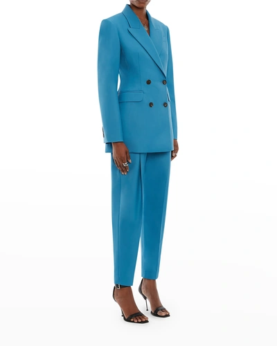 Shop Alexander Mcqueen Strong-shoulder Double-breasted Blazer In Light Blue