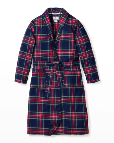 Shop Petite Plume Kid's Windsor Tartan Plaid Robe In Navy