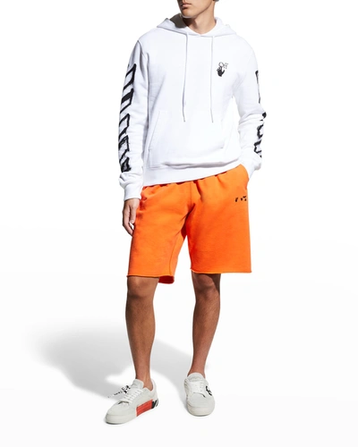 Shop Off-white Men's Diagonal-logo Sweat Shorts In Orangeade Black