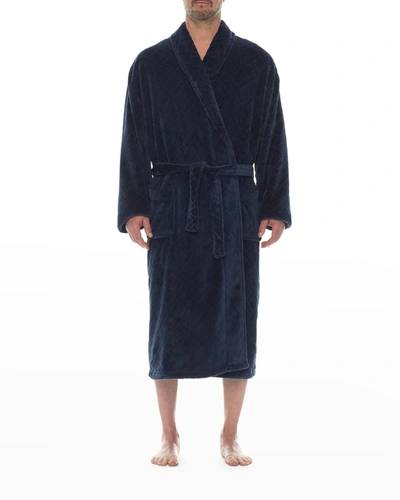 Shop Majestic Men's Crossroads Textured Plush Shawl Robe In Navy