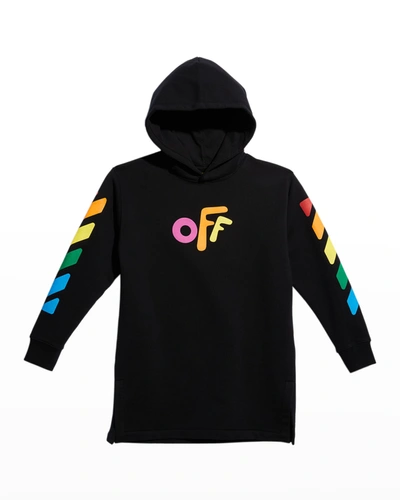 Shop Off-white Girl's Multicolor Logo Diagonal Hooded Dress In Blackmulti