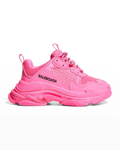 Shop Balenciaga Kid's Triple S Tonal Chunky Sneakers, Toddler/kids In Fluo Pink