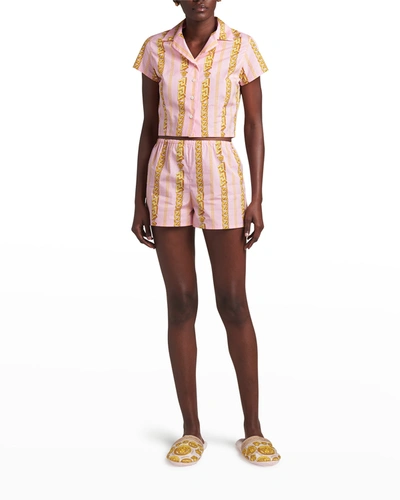 Shop Versace Chain-print Cotton Poplin Pajama Shorts In Candy Gold