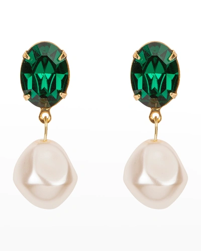 Shop Jennifer Behr Tunis Crystal-pearl Drop Earrings In Emerald