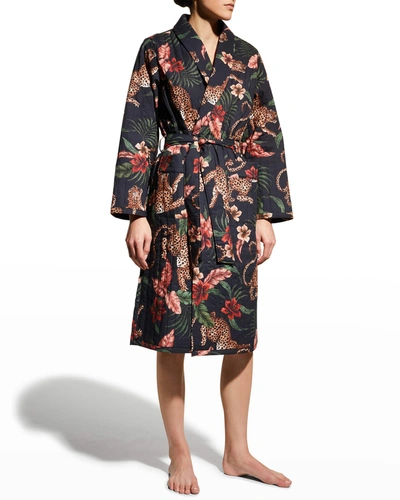 Shop Desmond & Dempsey Soleil Quilted Cheetah-print Robe In Navy