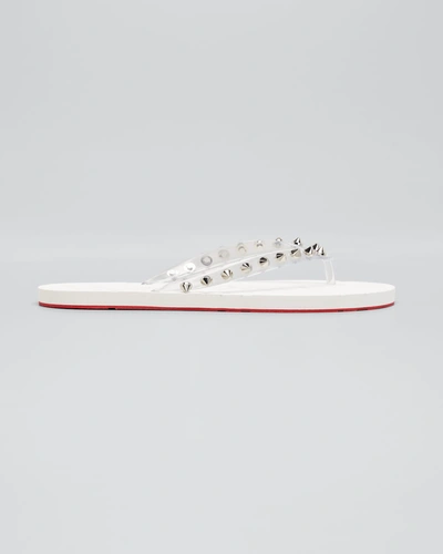 Shop Christian Louboutin Loubi Spike Rubber Pool Sandals In Transp/bianco