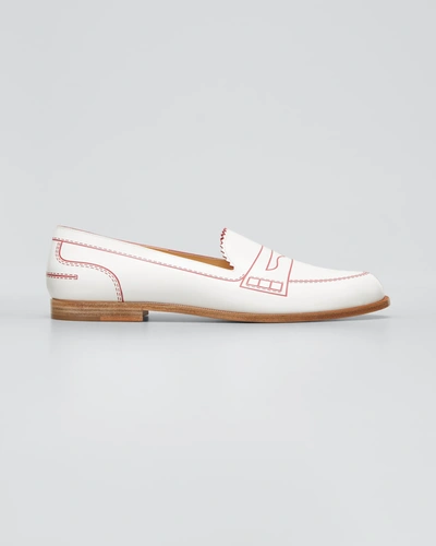 Shop Christian Louboutin Mocalaureat Flat Red Sole Loafers In Bianco/fiesta