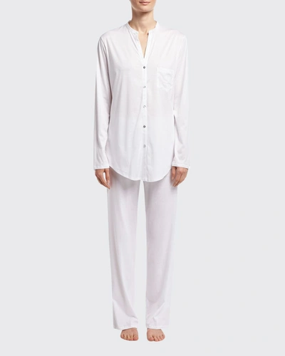 Shop Hanro Cotton Deluxe Pajama Set In Deep Navy