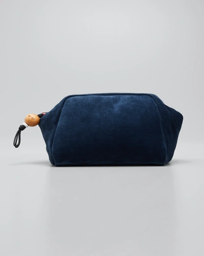 Shop Loro Piana Pad Cashmere-suede Pouch Clutch Bag In W000 Blue Navy