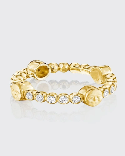 Shop Anthony Lent Tiny Moonface Bead Ring 18k Yellow Gold, Diamond 0.30ct 5 Mm X 25 Mm In Yg