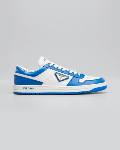 Shop Prada Bicolor Leather Low-top Court Sneakers In Biancosol