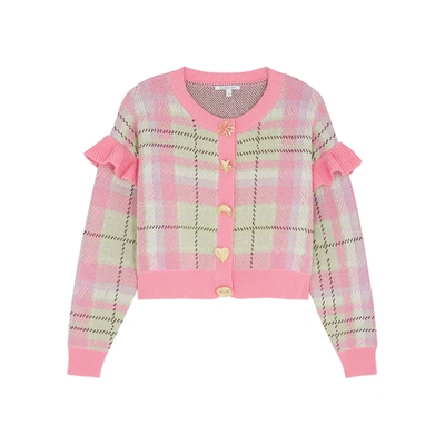 Shop Olivia Rubin Rosalie Checked Knitted Cotton Cardigan In Pink