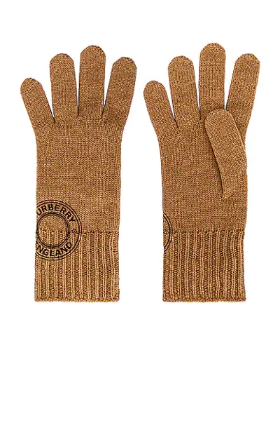 Shop Burberry Graphic Logo Cashmere Gloves In Camel