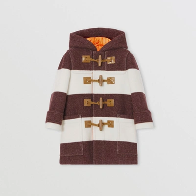 Shop Burberry Childrens Striped Technical Wool Duffle Coat In Deep Burgundy
