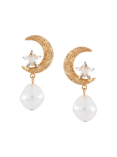 Shop Jennifer Behr Lune Pearl Earrings In 金色