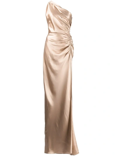 Shop Michelle Mason Asym Silk Gown In 中性色