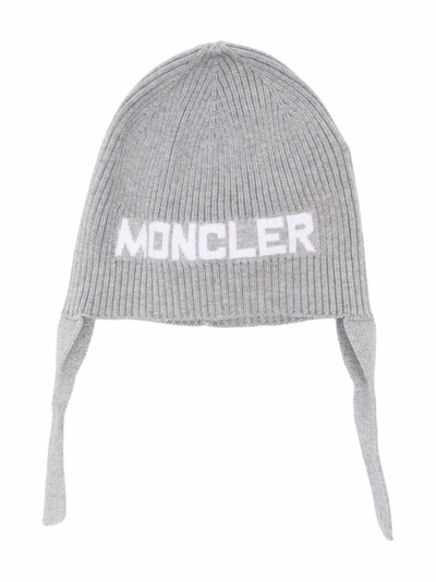 Shop Moncler Logo-knit Cotton Beanie In 灰色