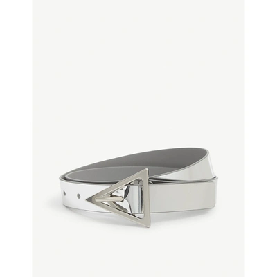 Shop Bottega Veneta Triangle-buckle Mirrored Leather Belt In Silver/silver