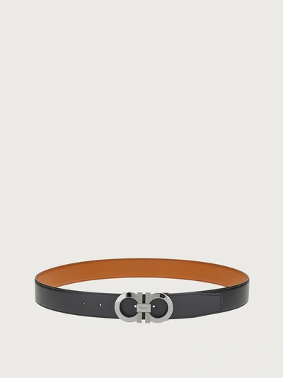 Ferragamo Reversible And Adjustable Gancini Belt In Black