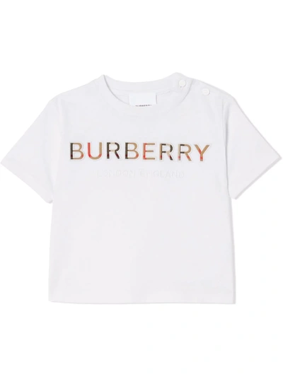 Shop Burberry Logo-embroidered T-shirt In White